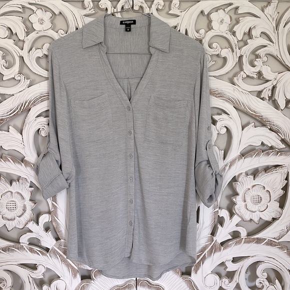 Express Gray Button-Down Top - Picture 3 of 7